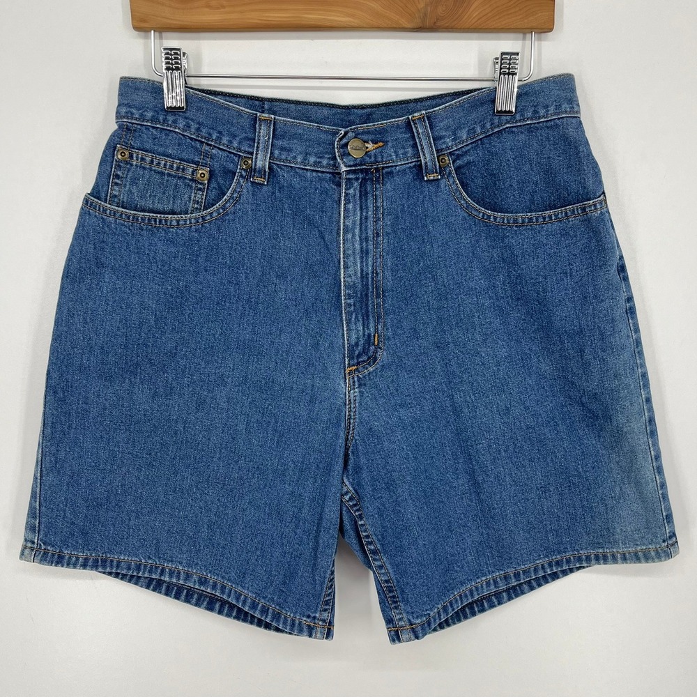 LL Bean Double L Women 12 Reg Blue Denim Shorts High Rise 100% Cotton Vtg 90s
